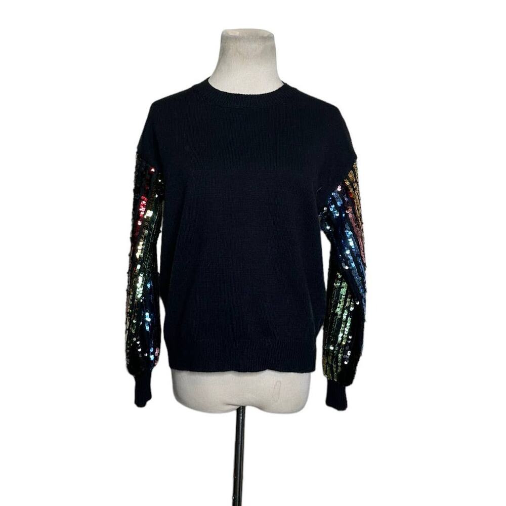 Racheal black crew neck long sequin sleeves sweater size Small